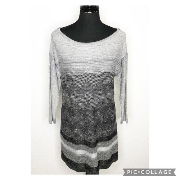 White House Black Market Tops - WHBM silver black metallic chevron striped knit tunic size Medium NWT